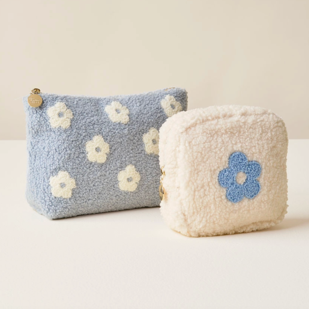 Blue Flower Square Teddy Pouch