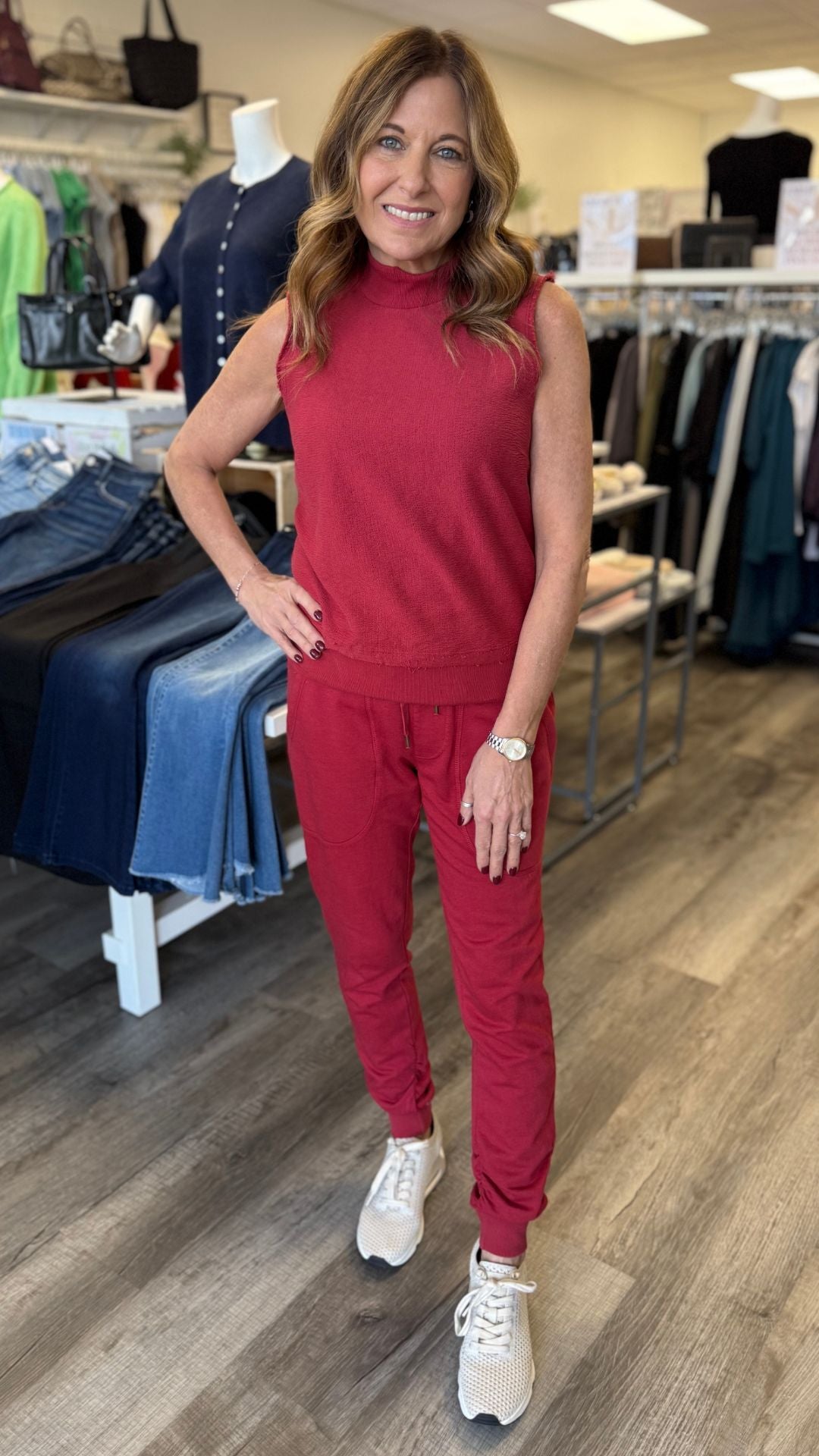 Corundum Isolde Mock Neck Crepe Knit Tank