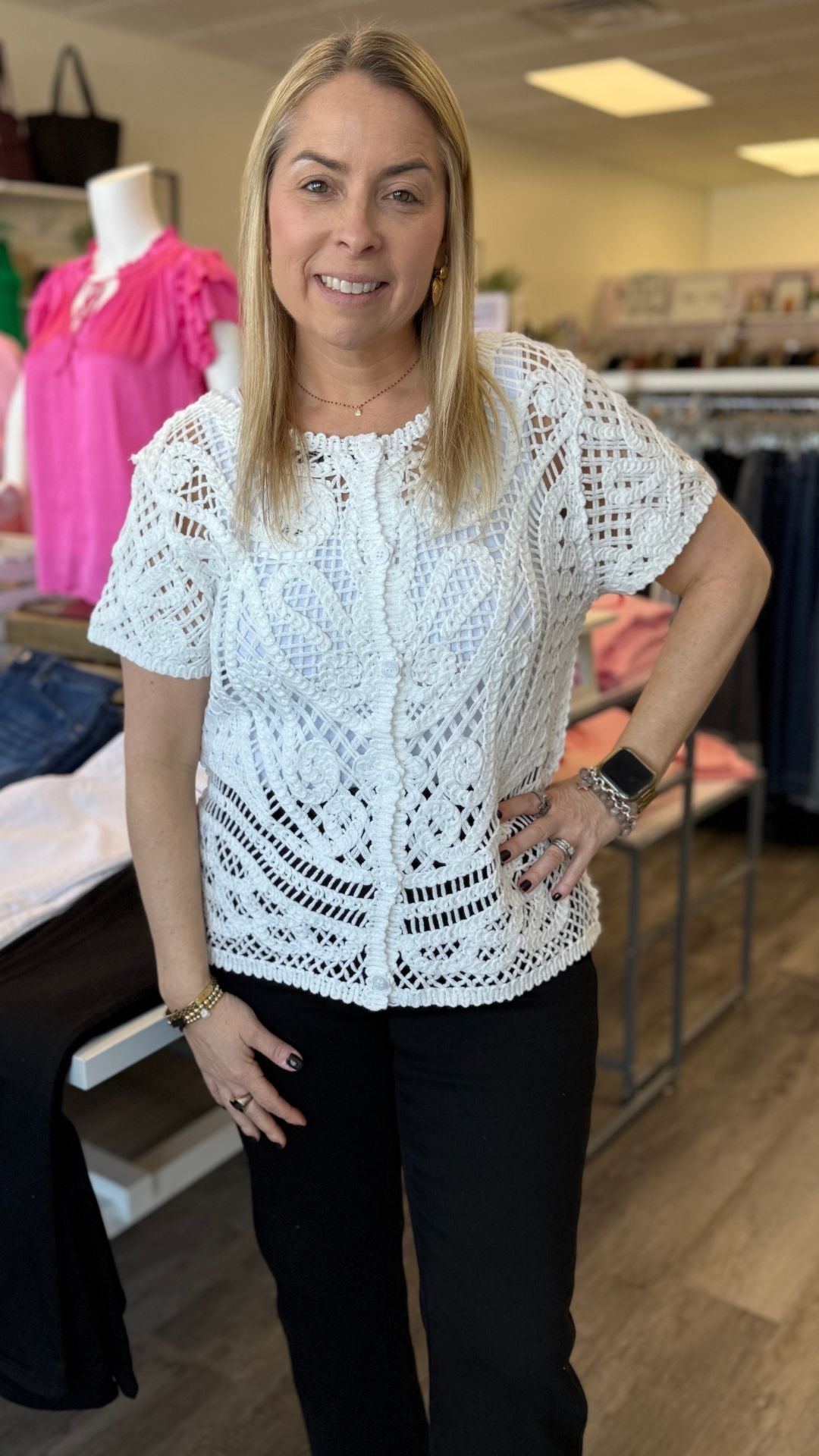 White Reversible Short Sleeve Crochet Top