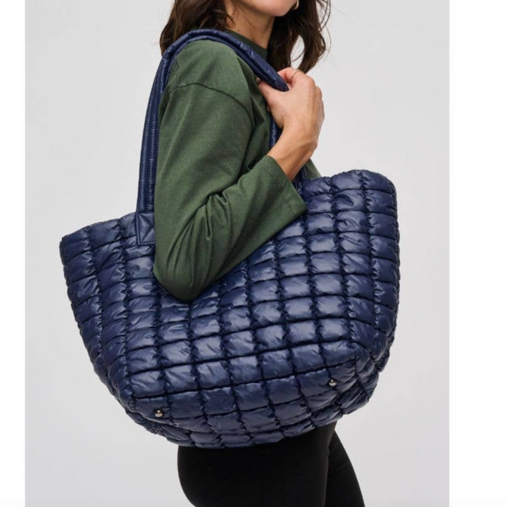 Midnight Quilted Puffer Nylon Tote