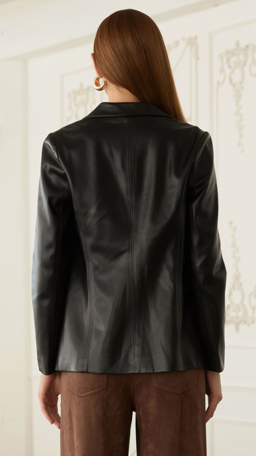 Faux Leather Open Blazer