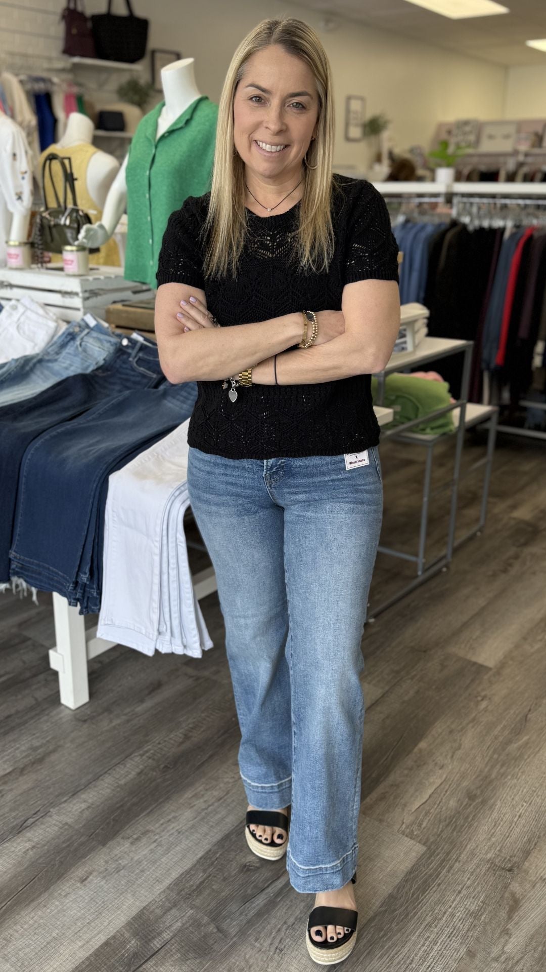 High Rise Light Wash Trouser Hem Straight Jeans