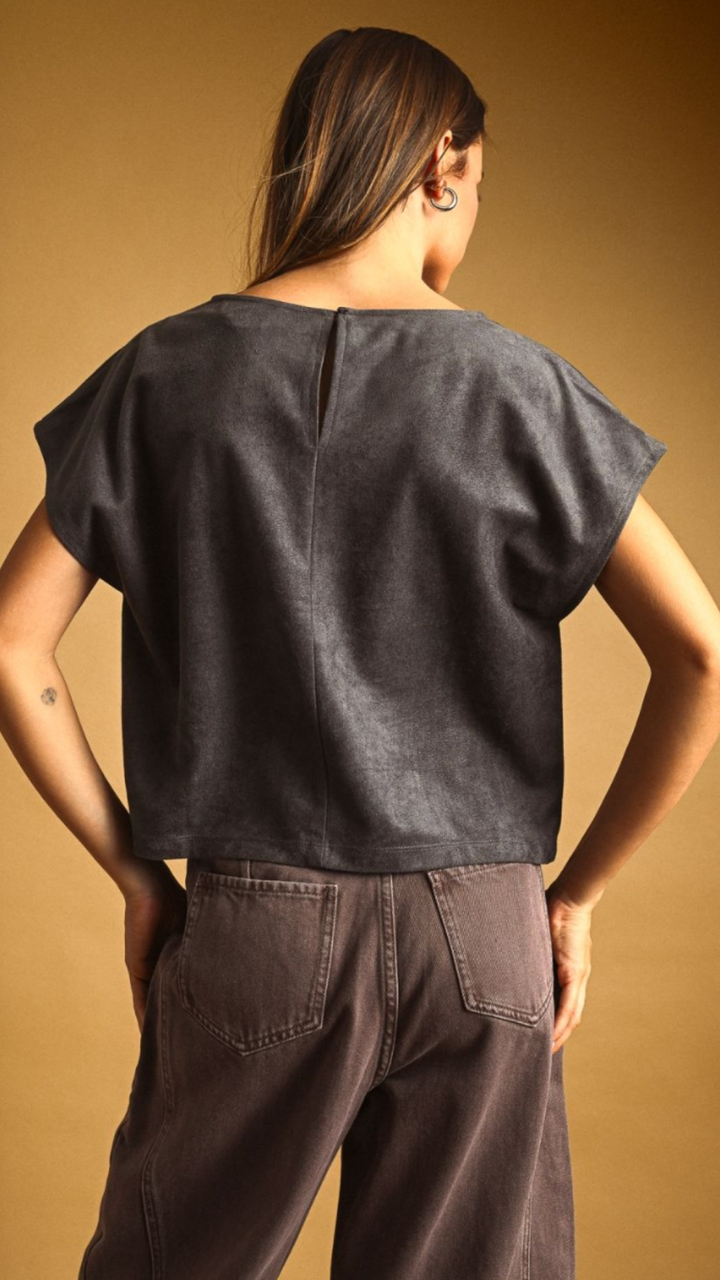 Grey Suede Boxy Top