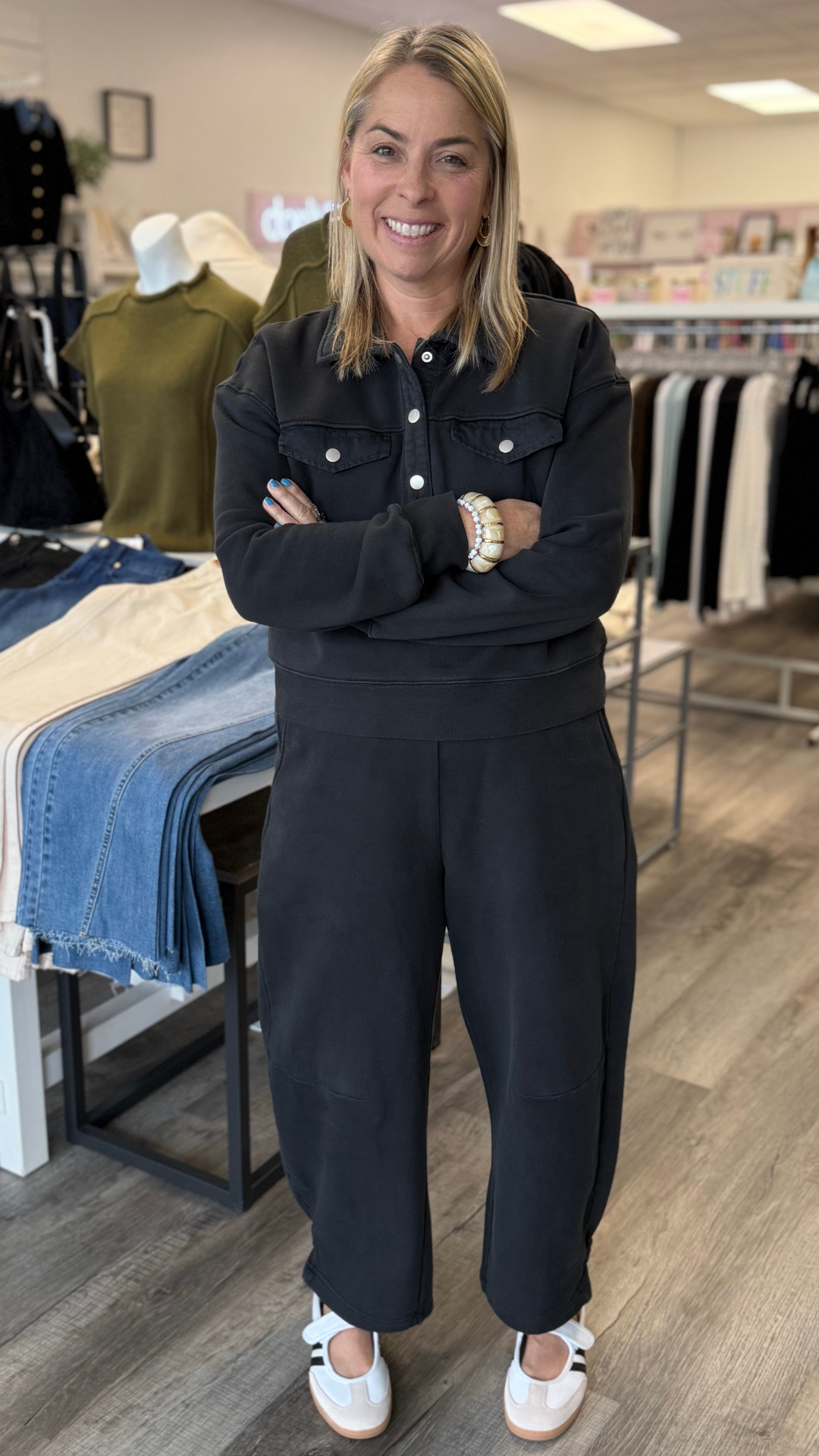 Pop Over French Terry Sweatshirt And Barrel Pants Set