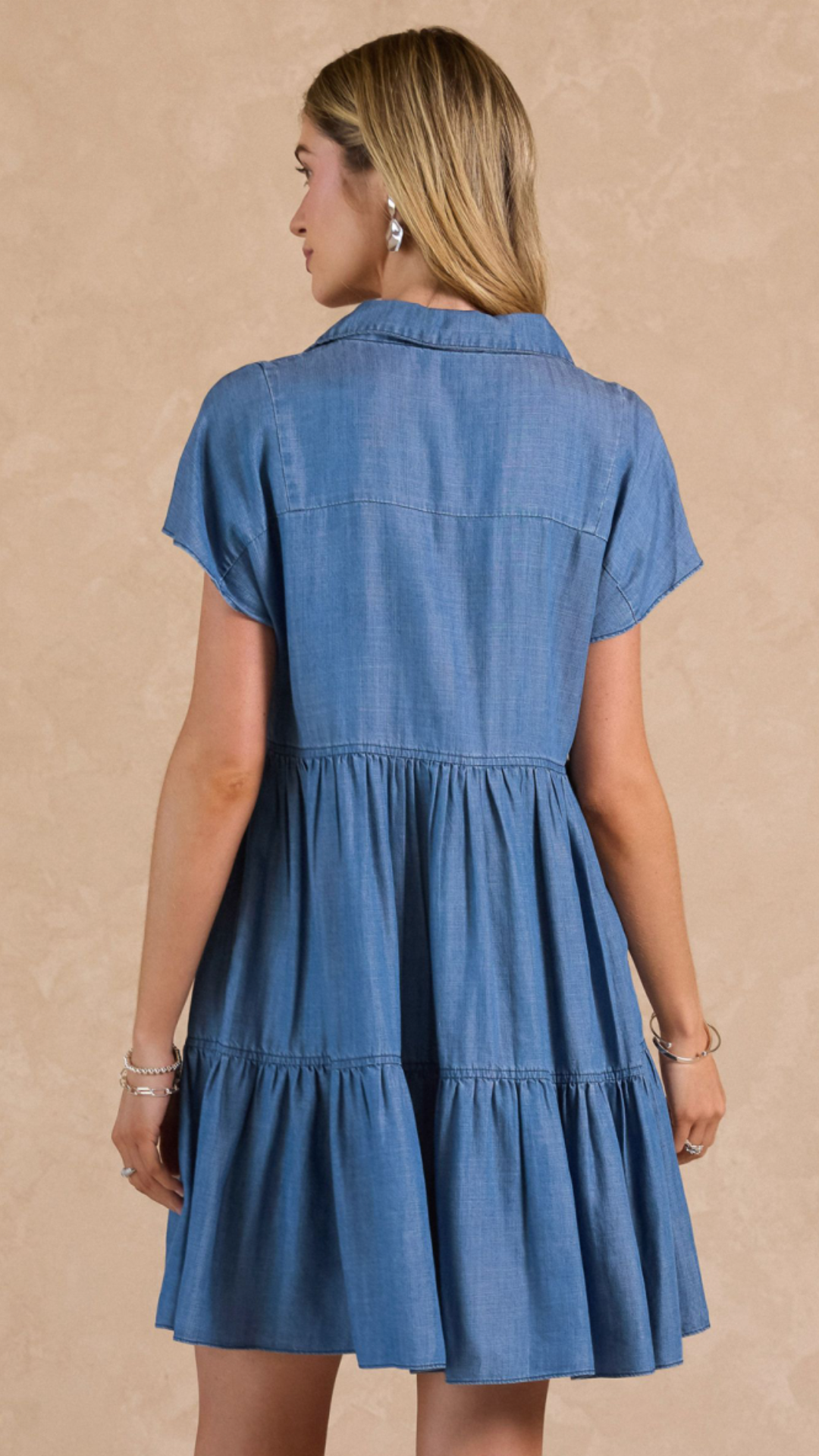 Chambray Flutter Sleeve Mini Dress