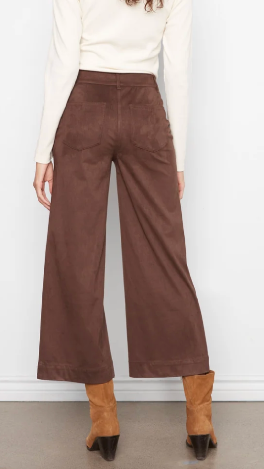 Coffee Faux Suede Cropped Wide Leg Pants
