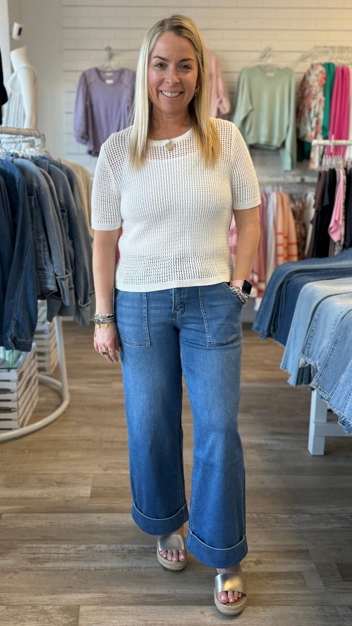 White Open Knit Top