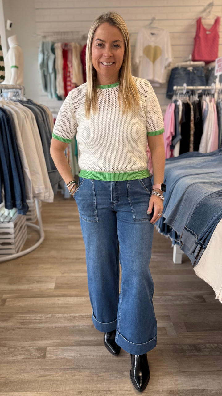 Short Sleeve Sweater Ringer Top