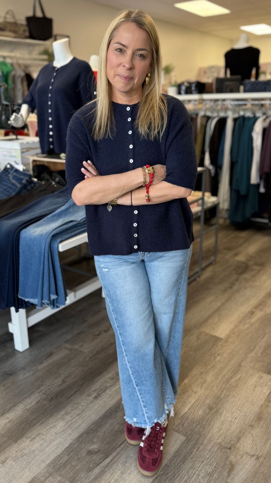 Navy Buttoned Cardigan
