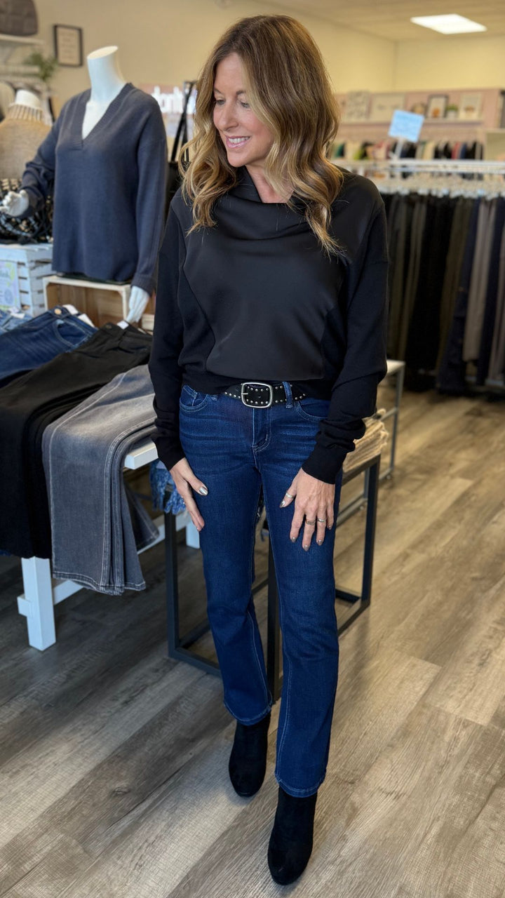 Cowl Neck Mixed Media Top