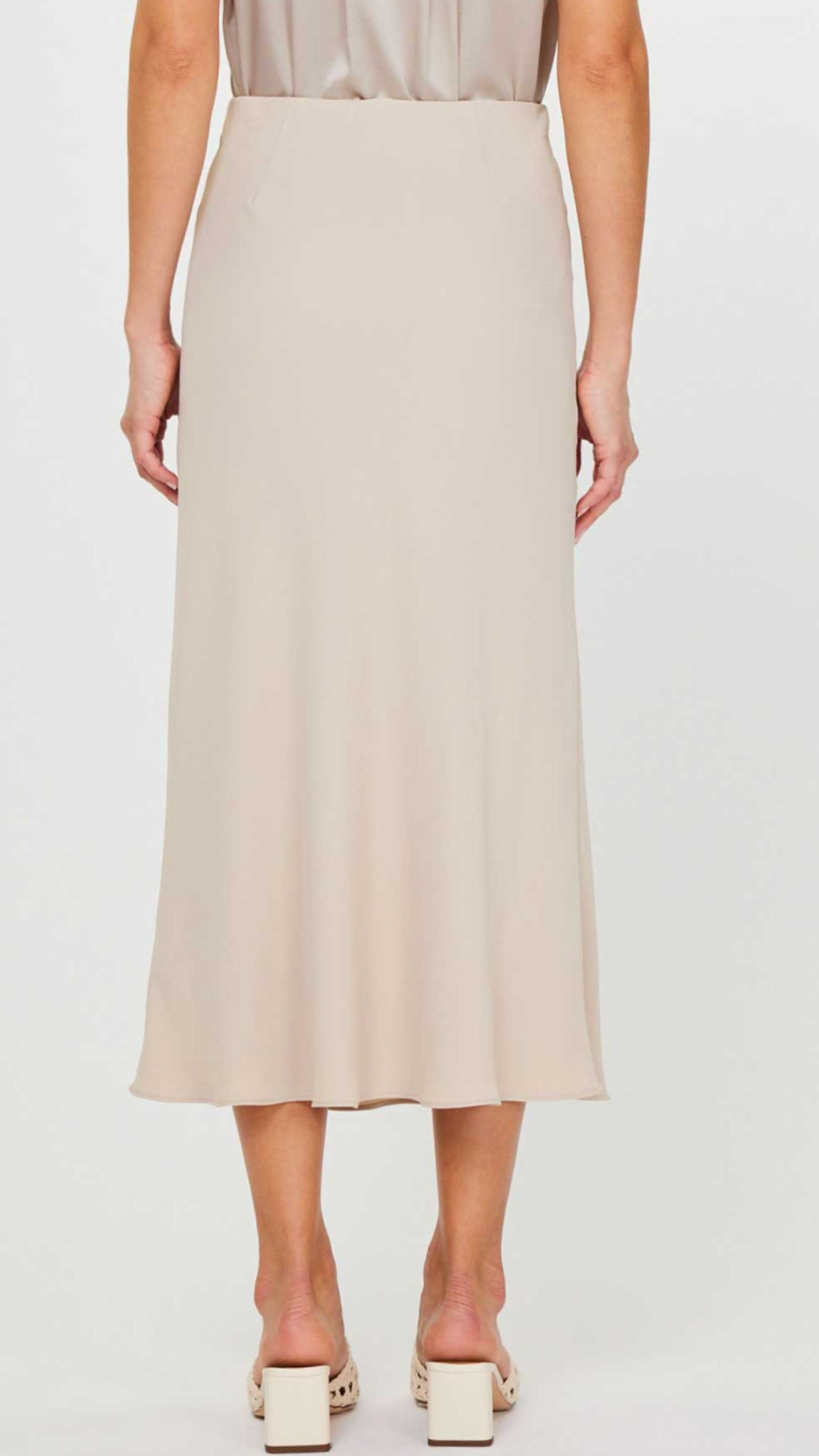 Taupe Silk Midi Skirt