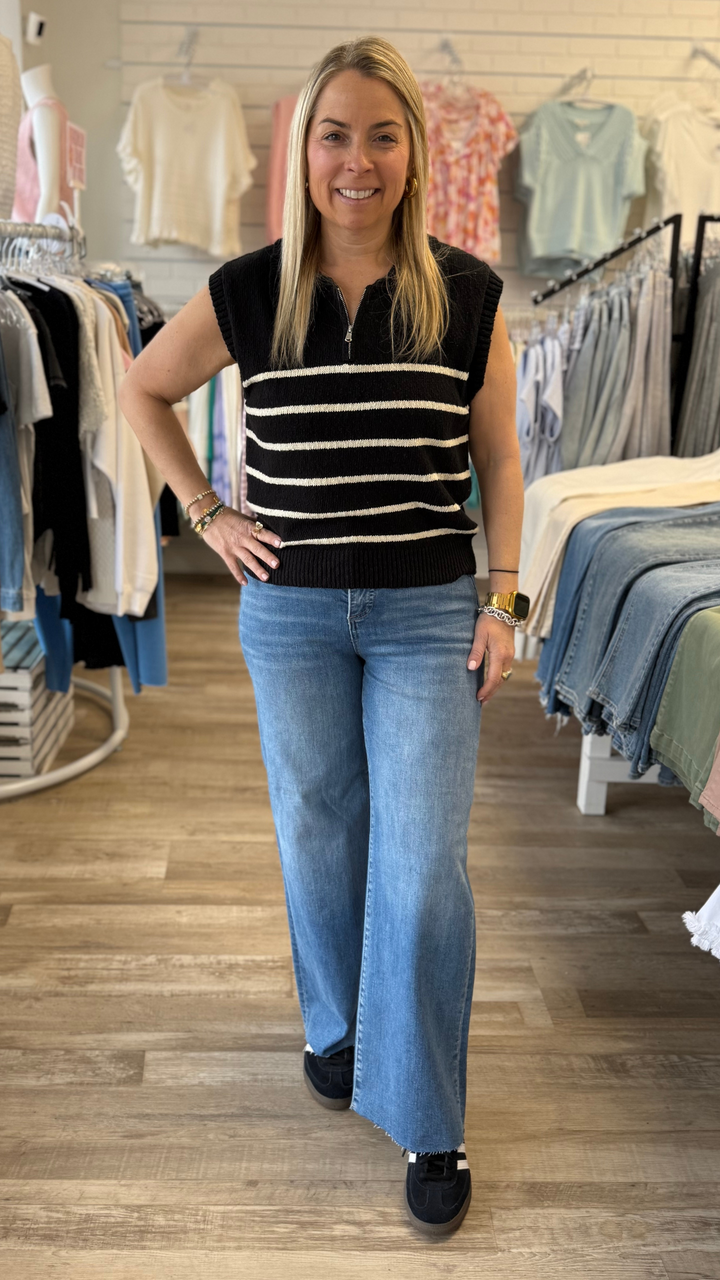 Black And Cream Half Zip Up Knit Sweater Vest