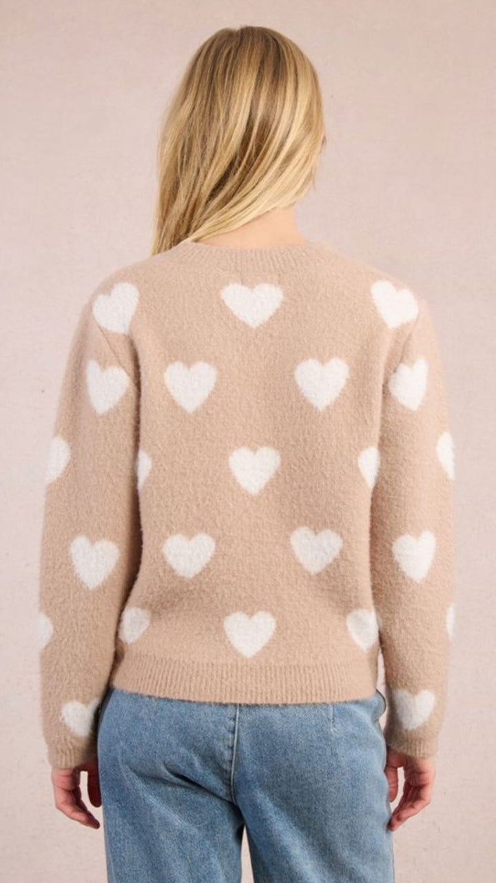 Beige Fuzzy Heart Sweater