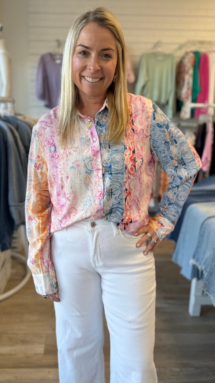 Printed Long Sleeve Button Up