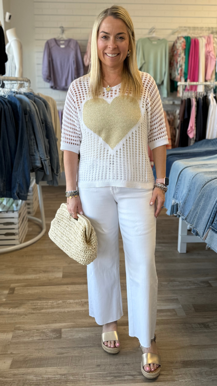 High Rise White Raw Hem Wide Leg Jeans