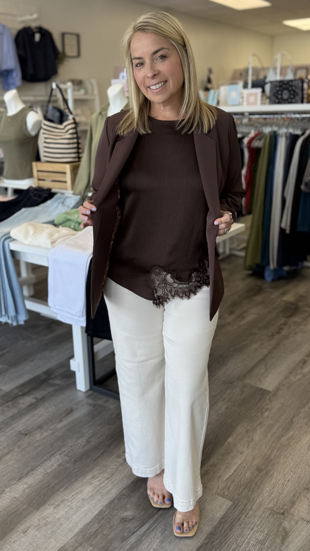 Espresso Shirred Sleeve Blazer