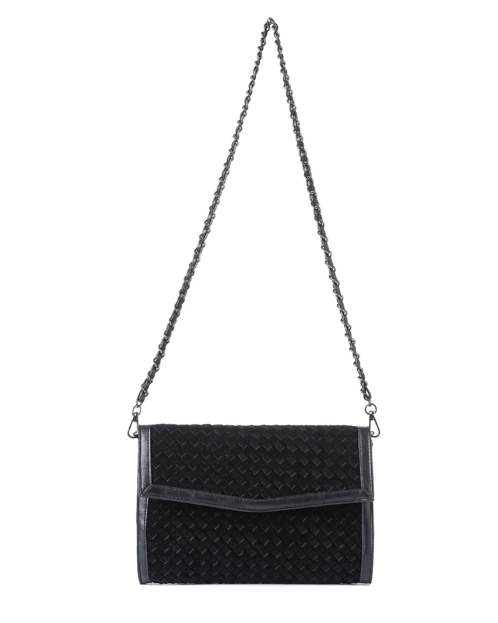 Beth Black Suede Woven Clutch
