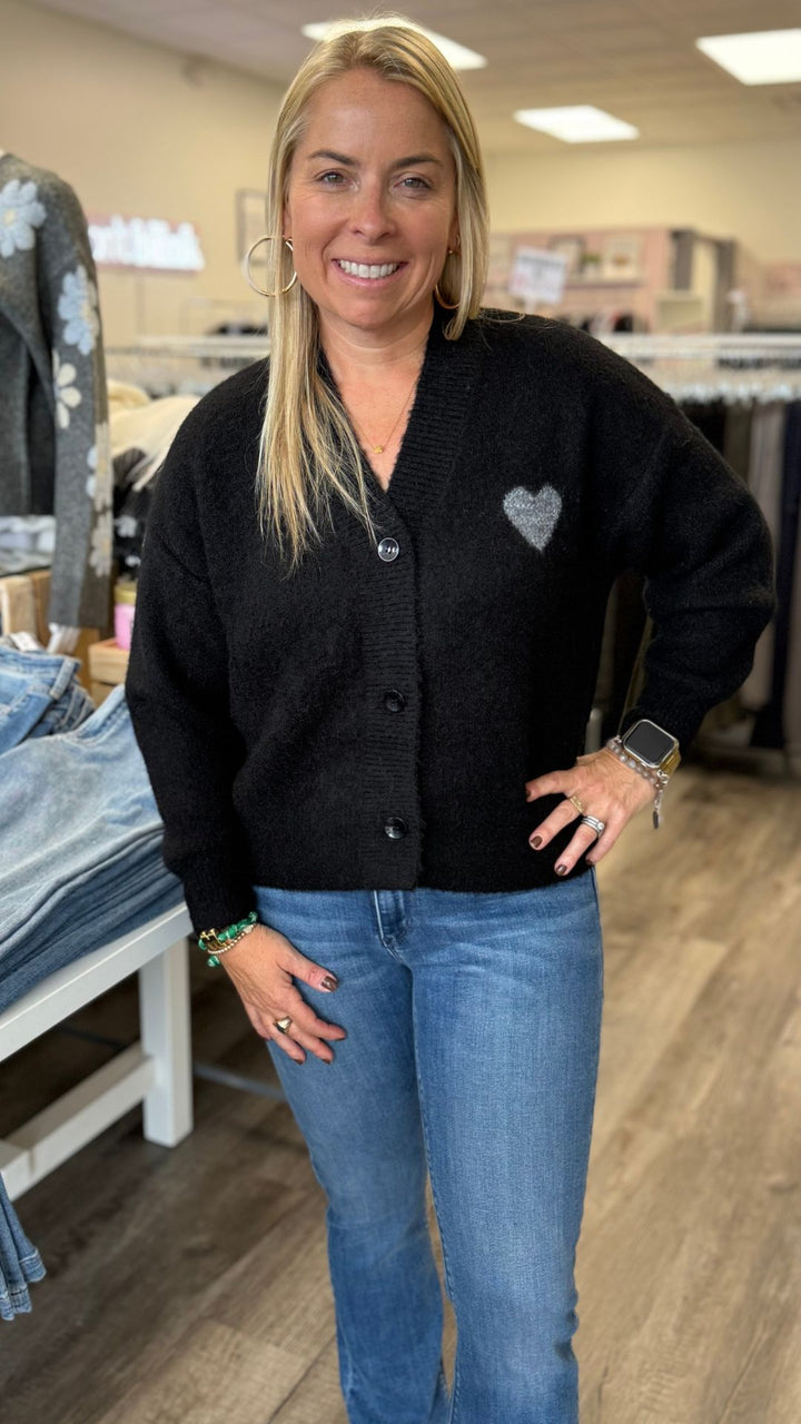 Black Fuzzy Heart Cardigan