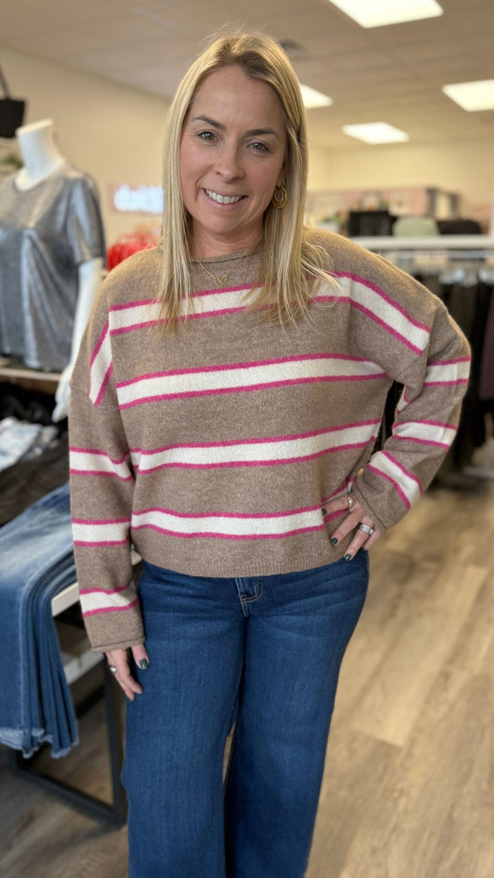 Mocha Pink Striped Knit Sweater