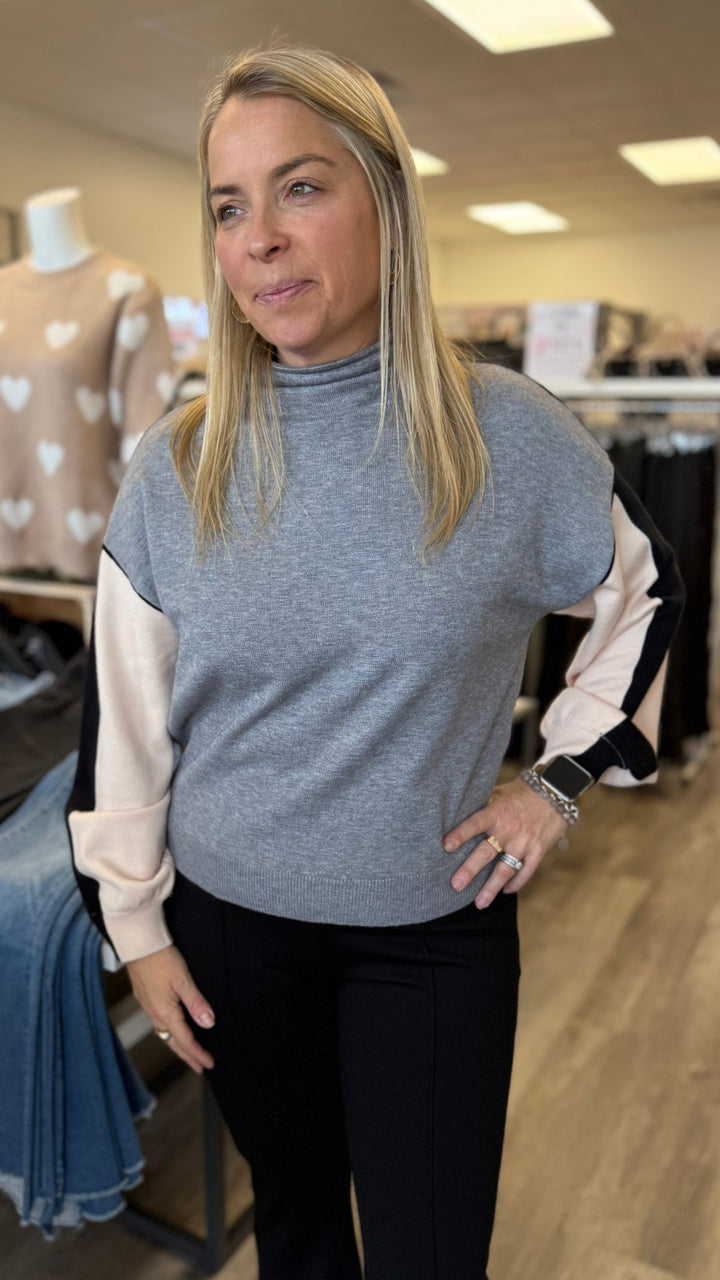 Colorblocked Mock Neck Sweater