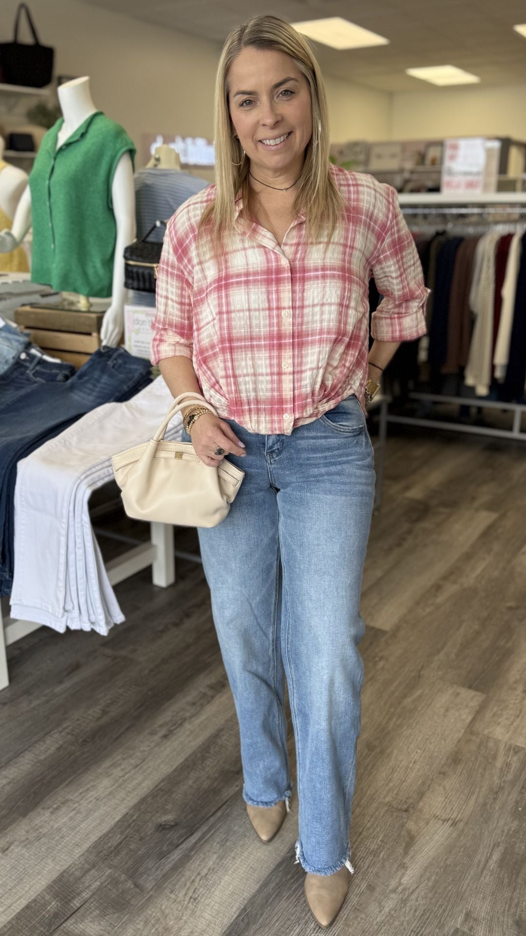 Mid Rise Medium Wash Full Length Distressed Hem Slim Wide Leg Jeans