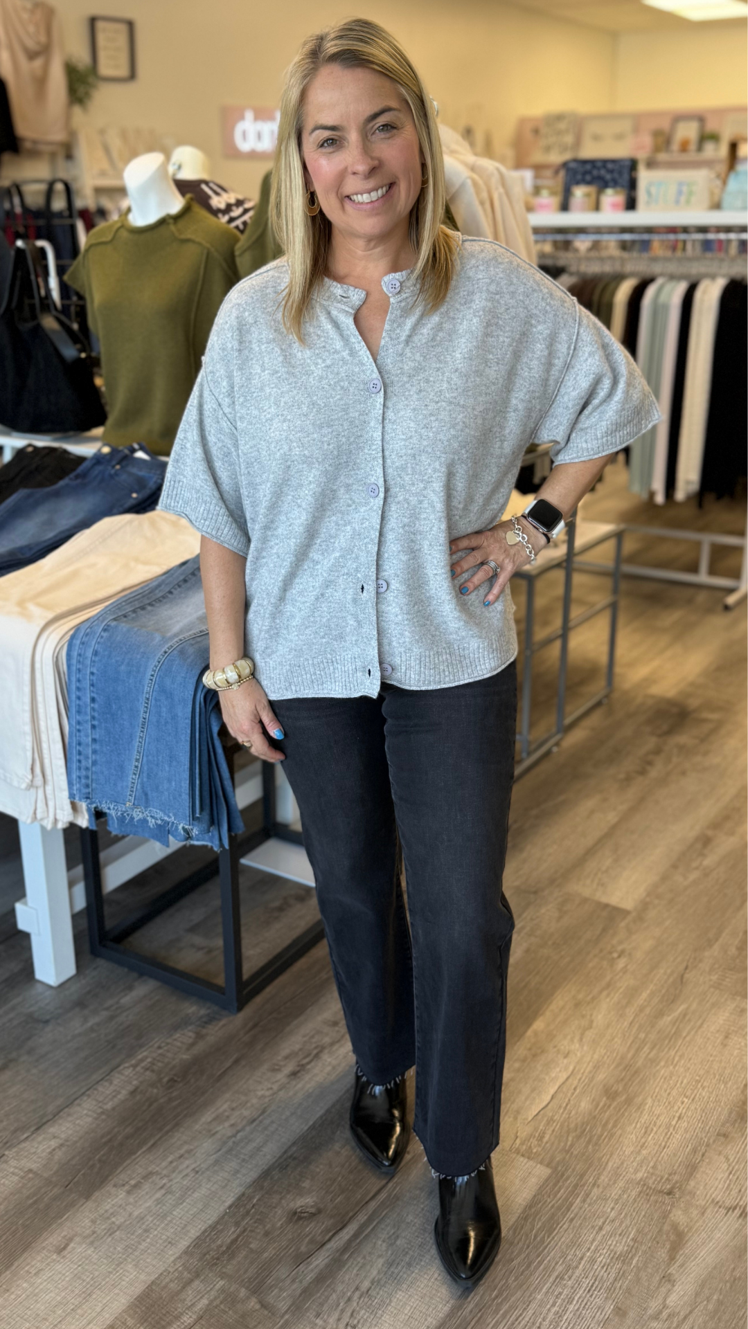 Cashmere Blend Ribbed Neck And Sleeve Buttoned Cardigan