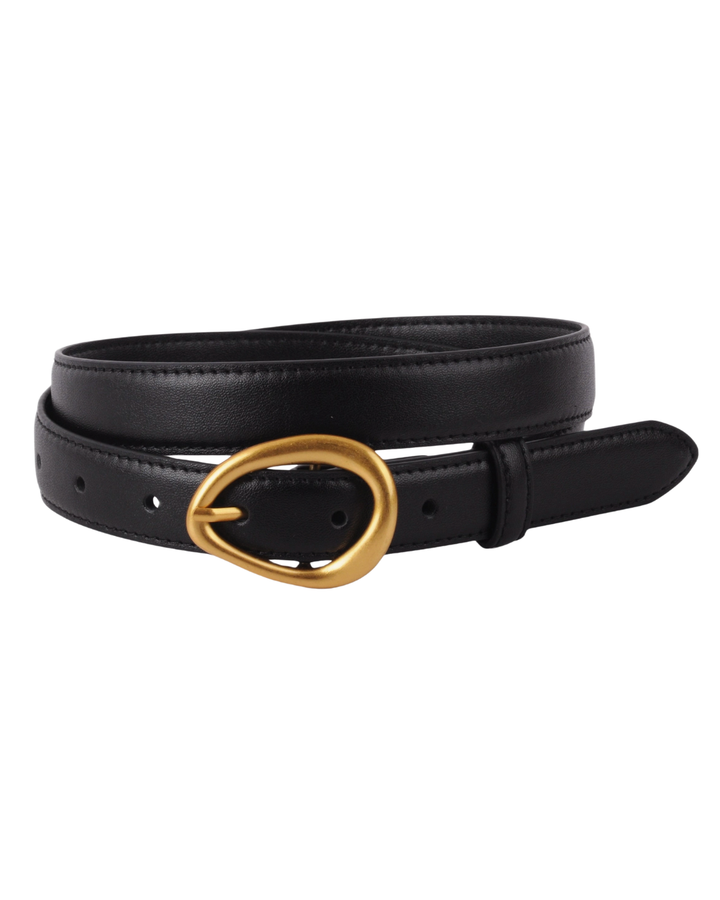 Black Leather Belt With Asymmetrical Buckle