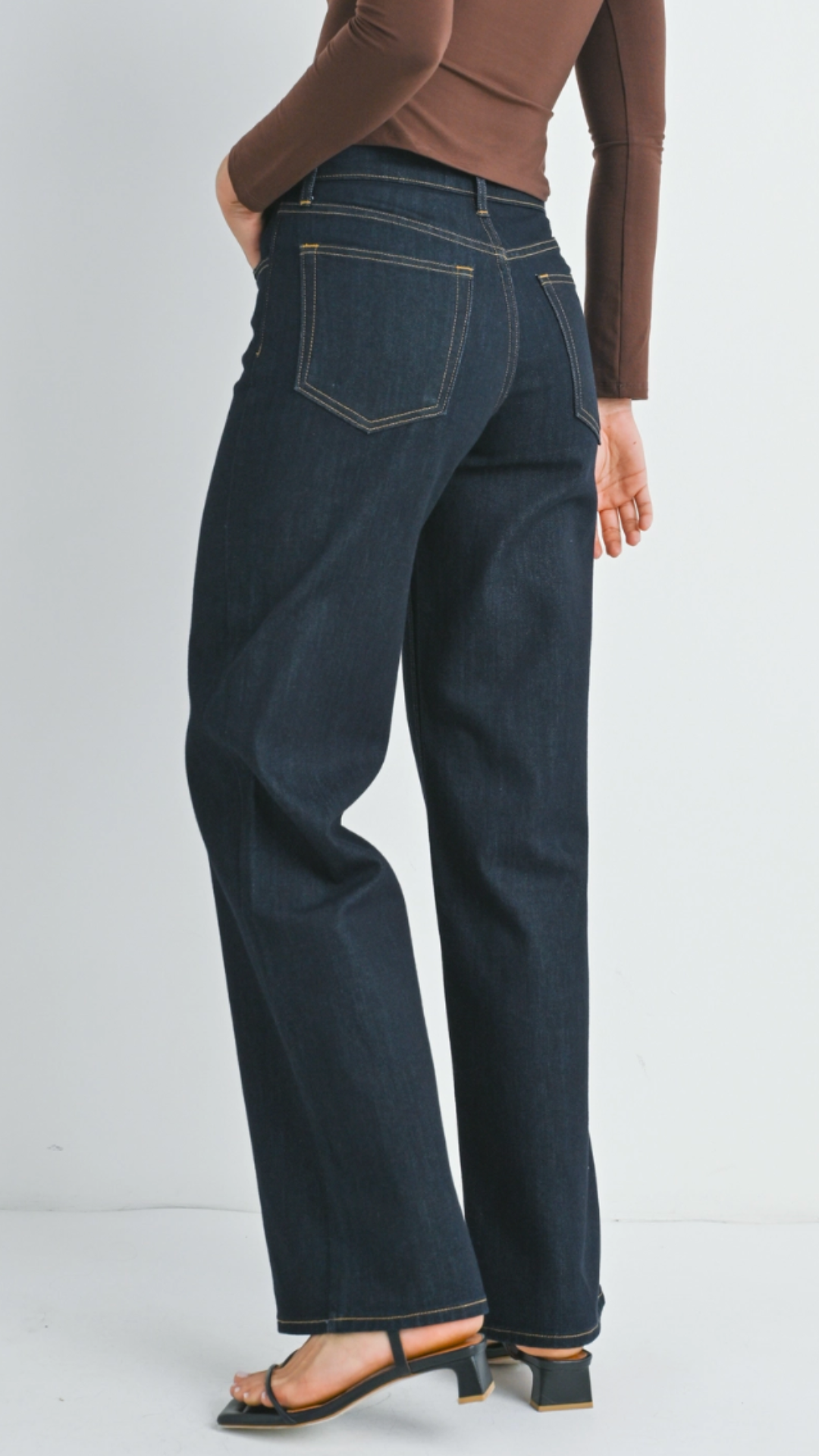 High Rise Super Dark Classic Wide Leg Full Length Jeans