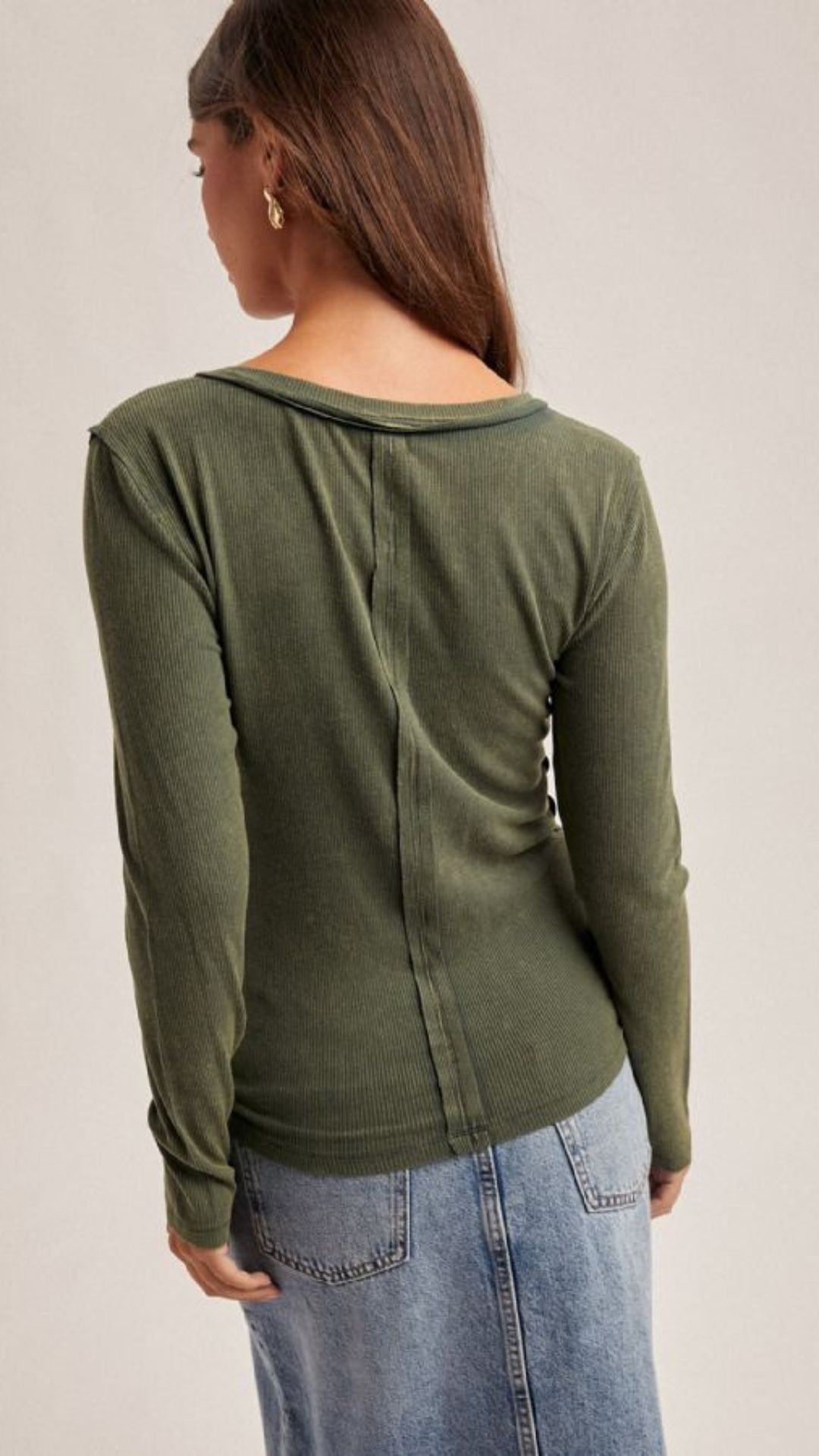Forest Green Snow Wash Rib Button Down Long Sleeve