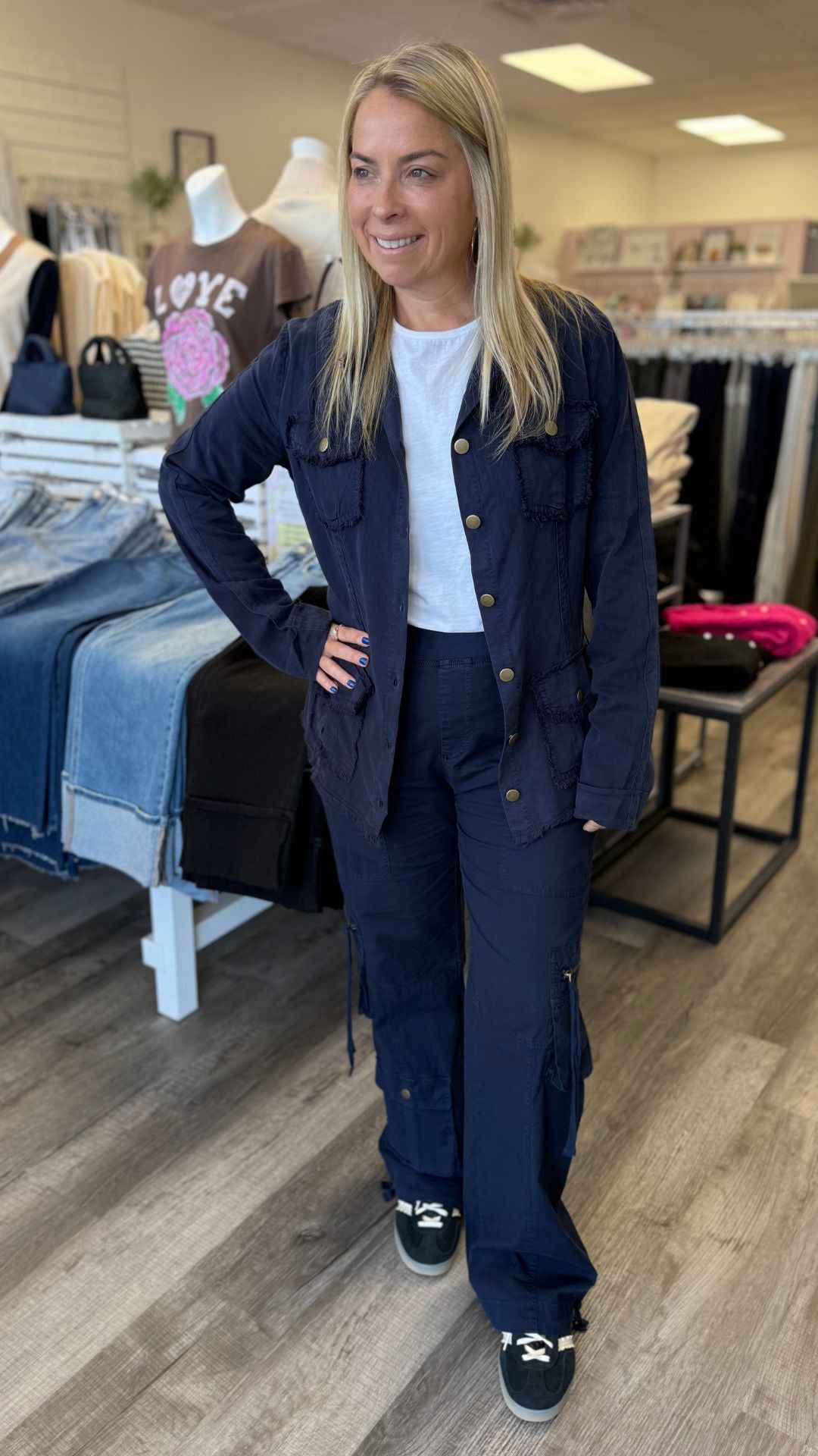 Navy Chaucer Poplin Cargo Pants
