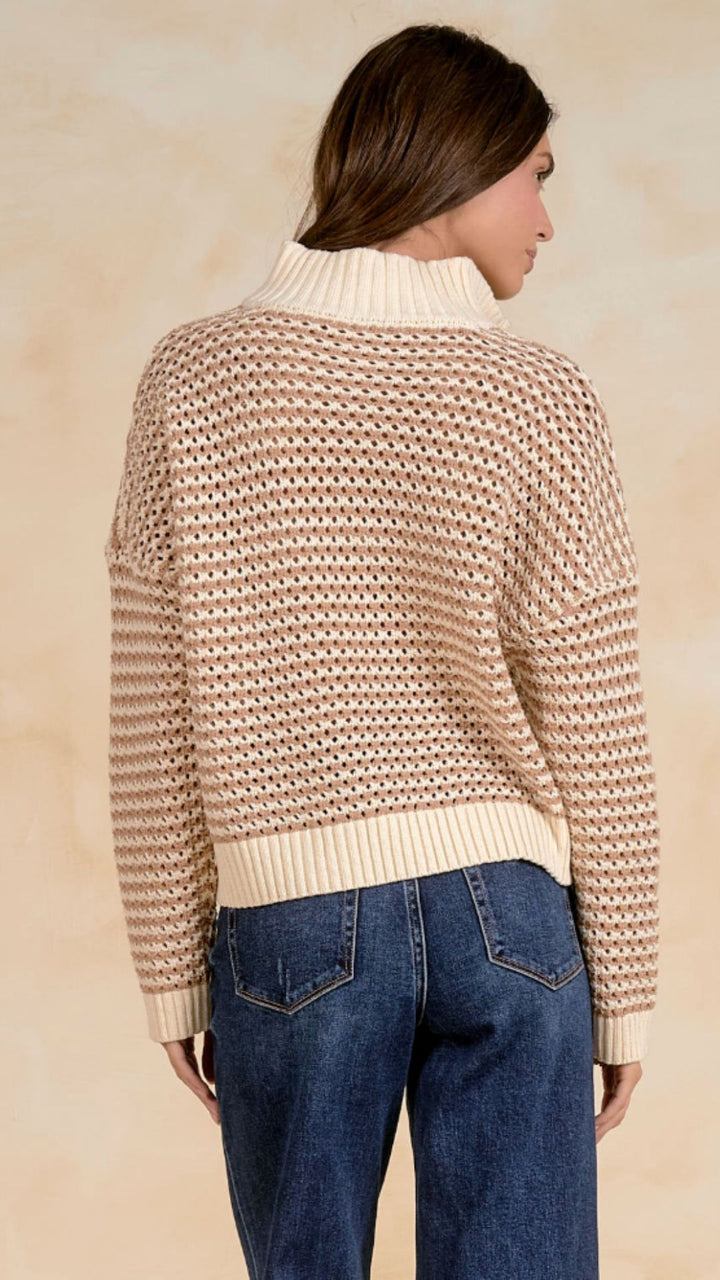 Natural Open Knit Quarter Zip Sweater