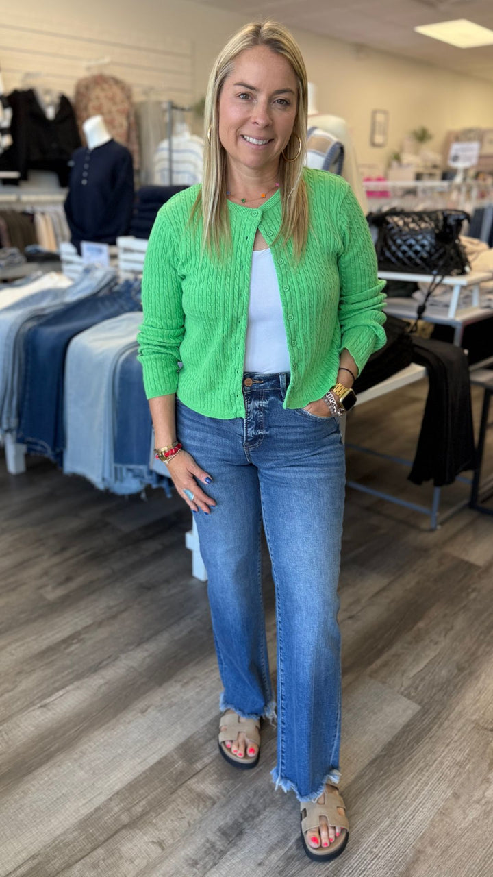 Green Cable Knit Cardigan