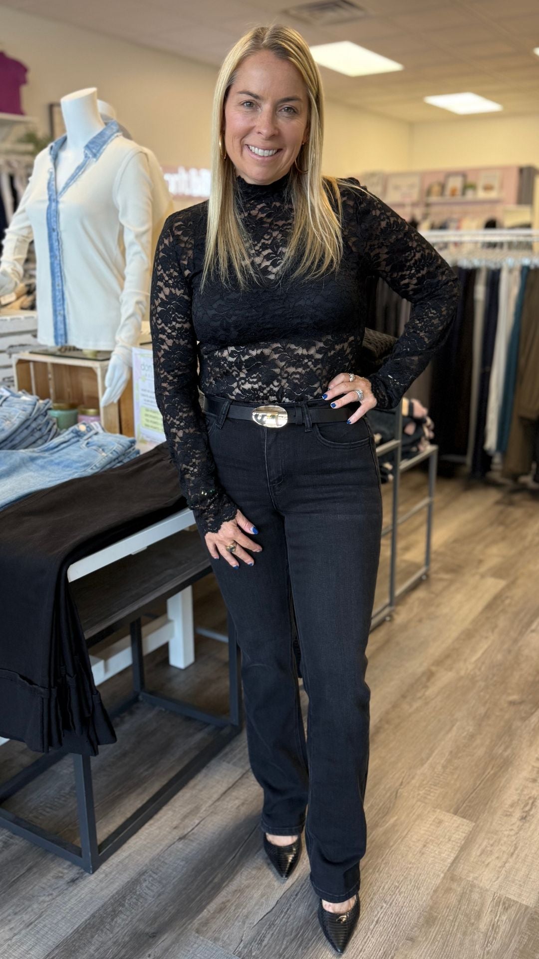 Black Lace Mock Neck Undersweater Top