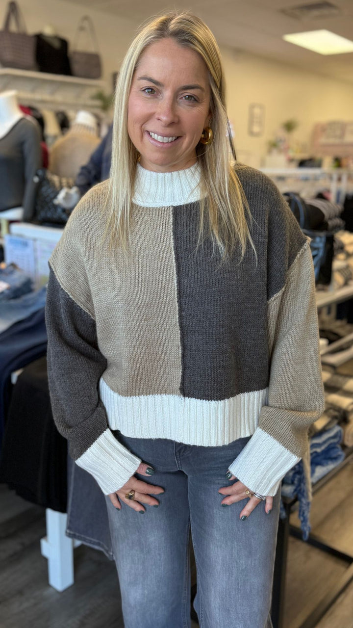 Olive And Charcoal Colorblock Sweater