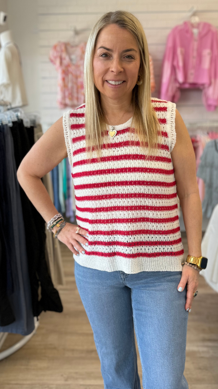 Striped Sleeveless Sweater Knit Top