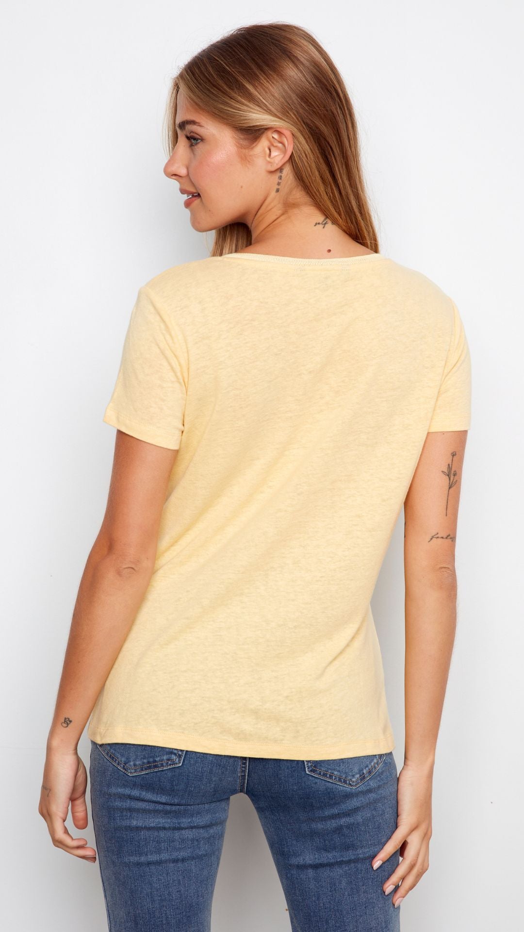 Sunshine Linen Blend V Neck Tee