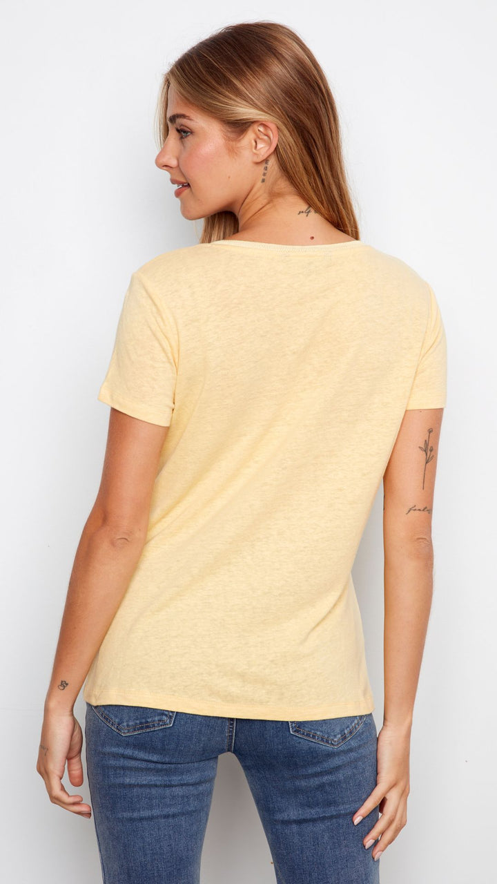 Sunshine Linen Blend V Neck Tee