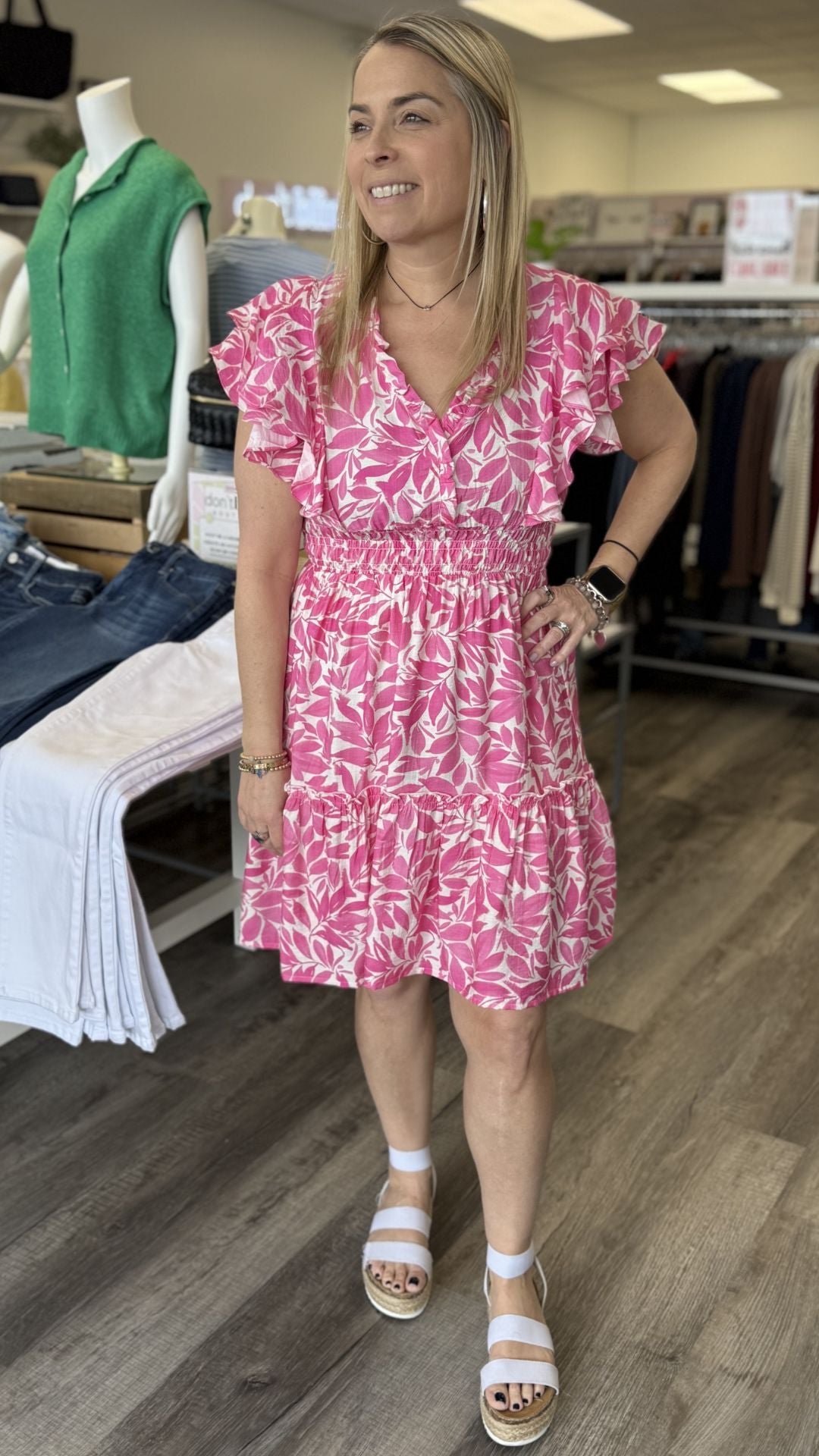 Pink Petal Flutter Sleeve Dress