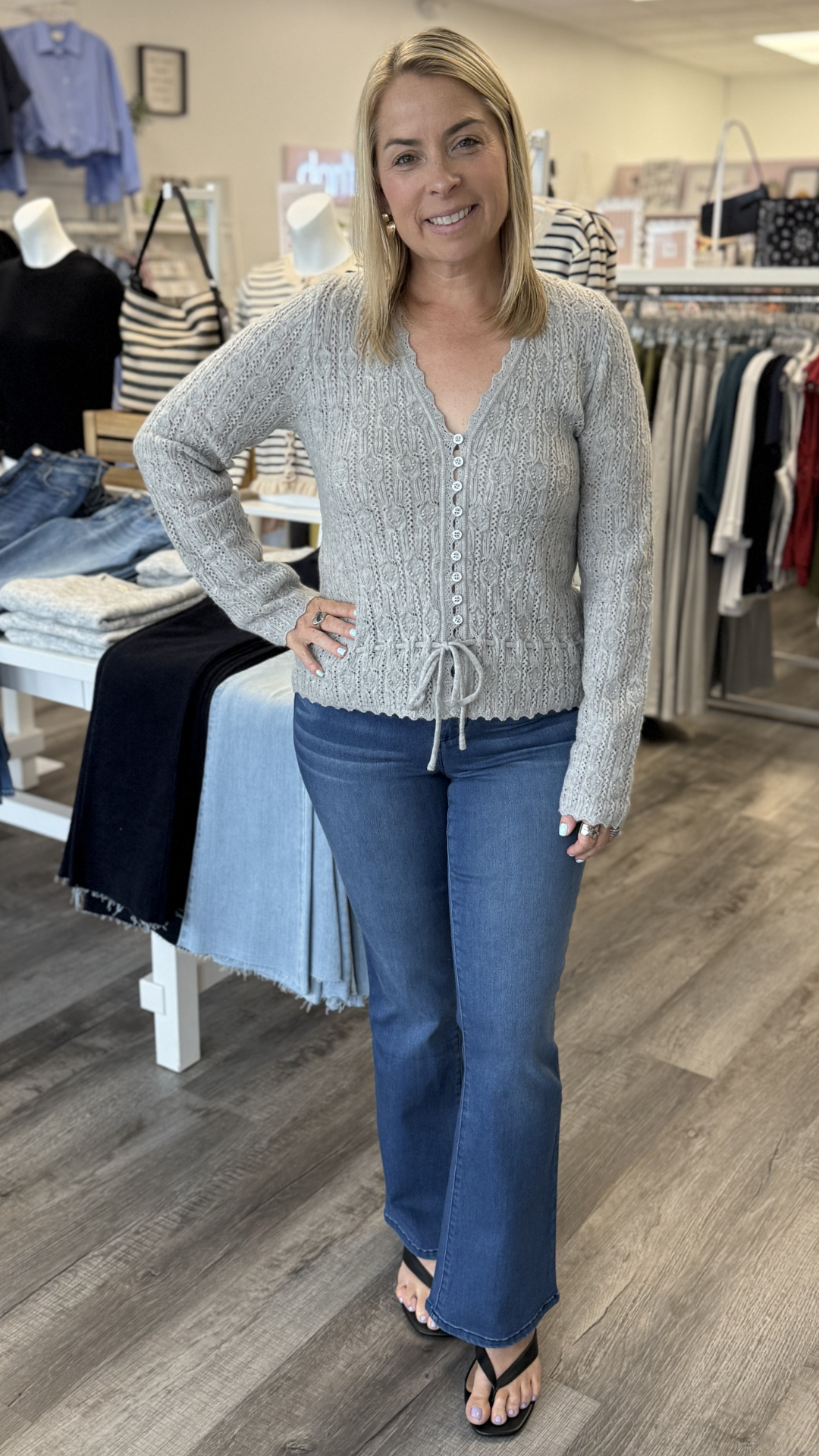 Light Grey Front Tie Sweater Cardigan