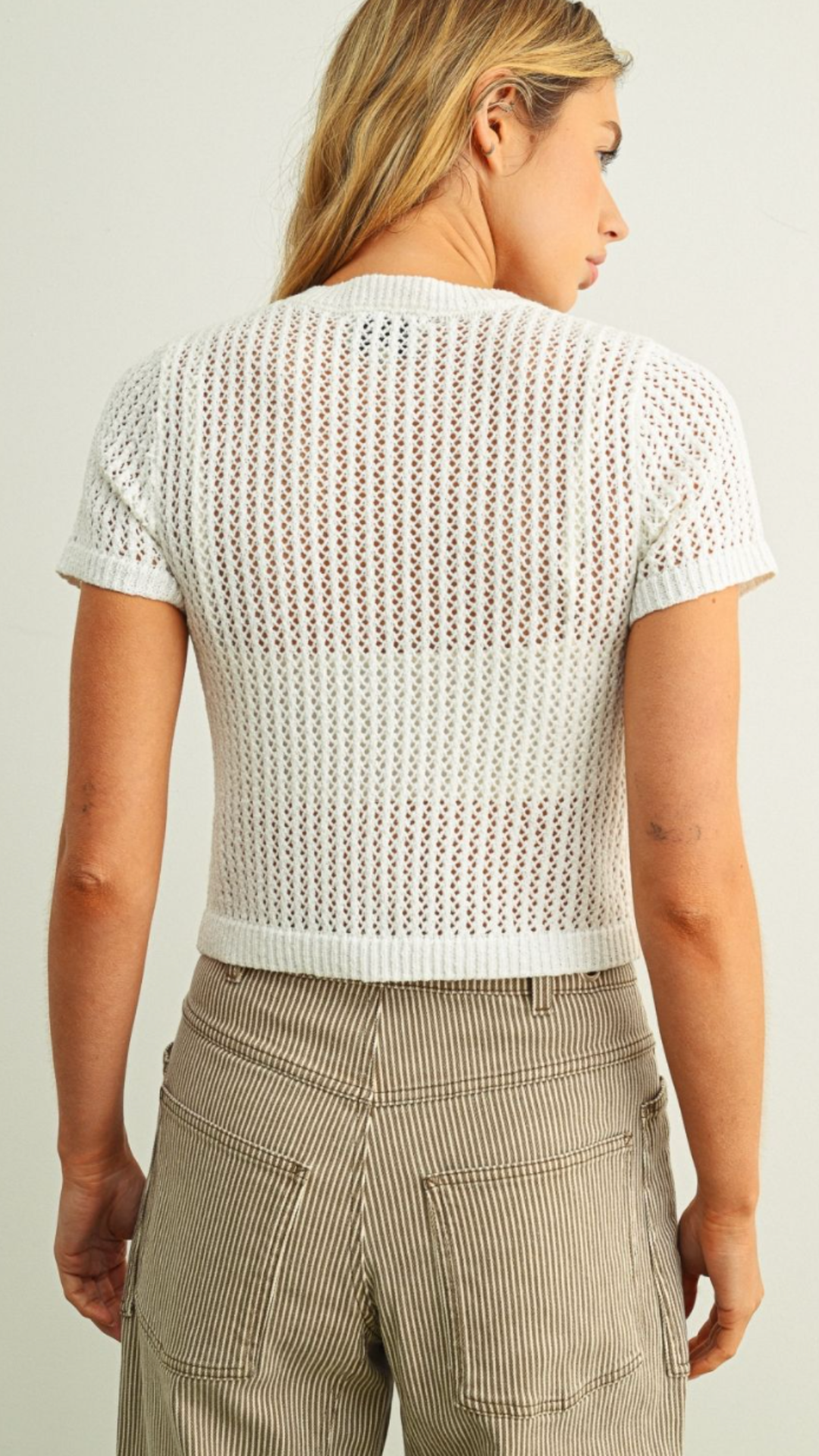 Button Front Short Sleeve Knit Top