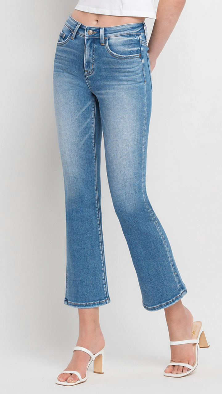 Tummy Control Mid Rise Crop Flare Jeans