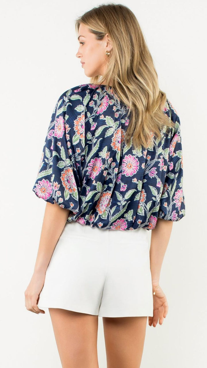 Floral Boatneck Balloon Sleeve Blouse