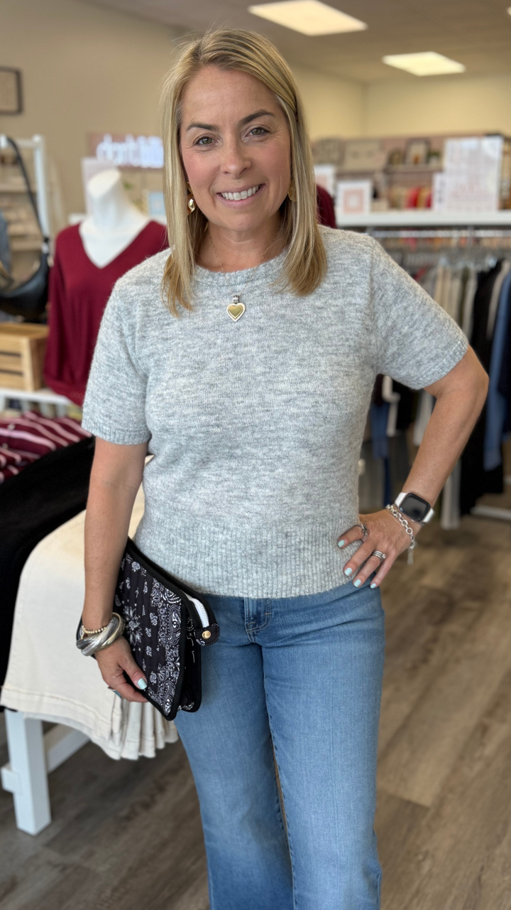 Light Heather Gray Short Sleeve Sweater