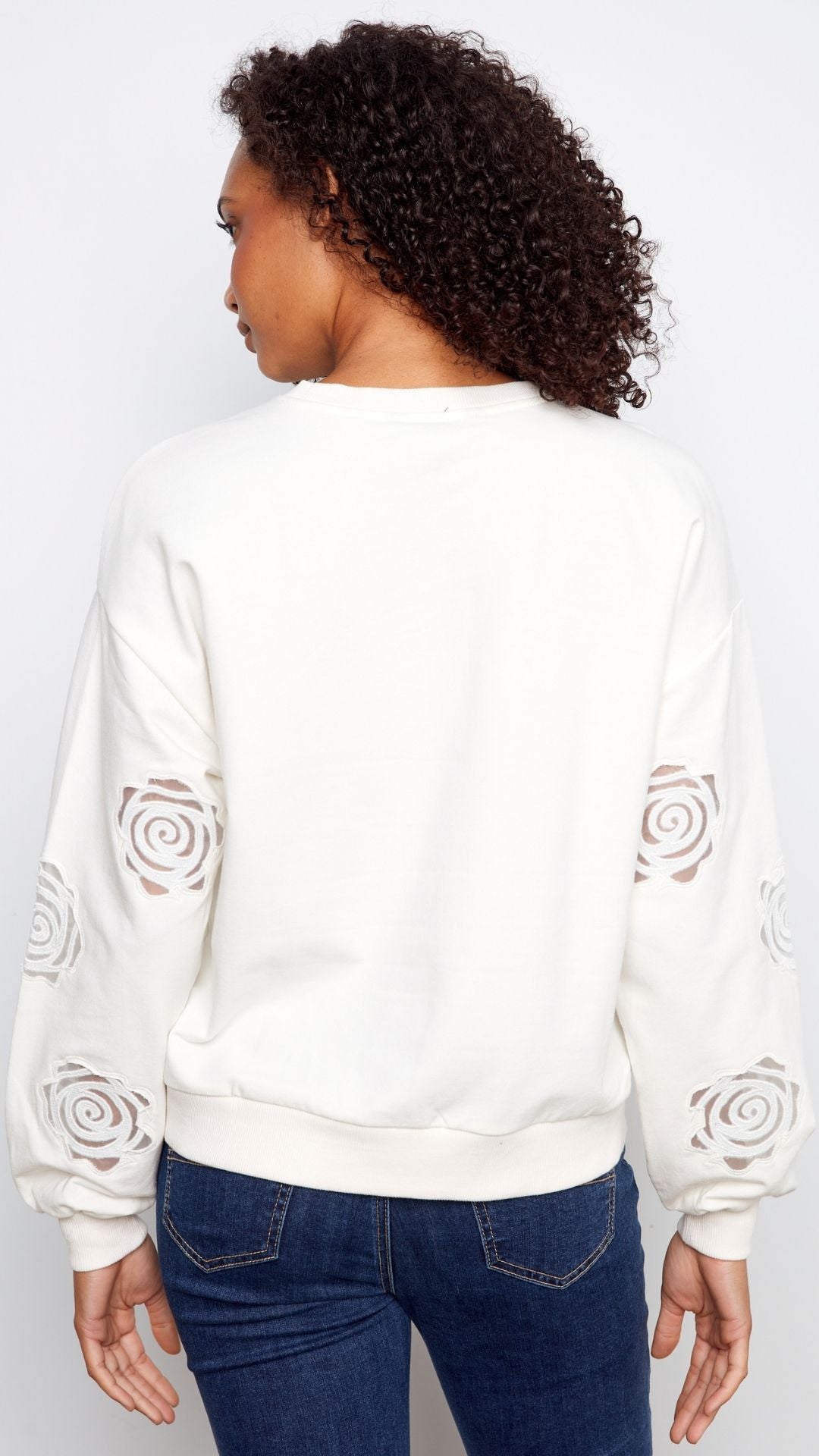 French Terry Floral Embroidery Long Sleeve