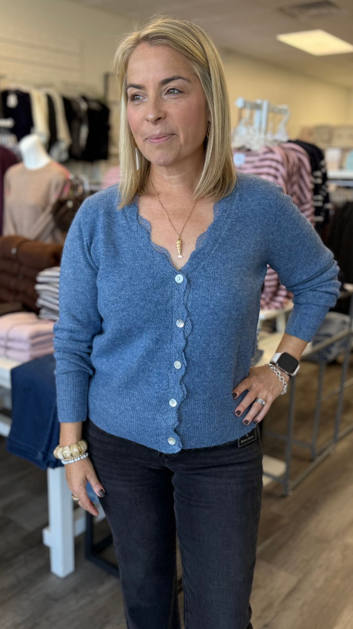 Blue Lace V Neck Cardigan