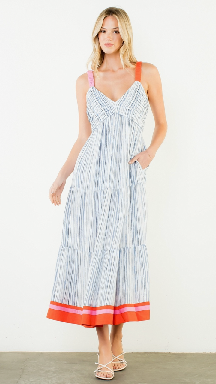 Thin Strap Striped Maxi Pattern Dress