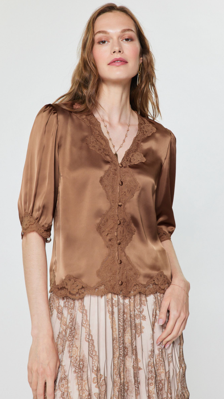 Mocha Mousse Floral Lace Blouse