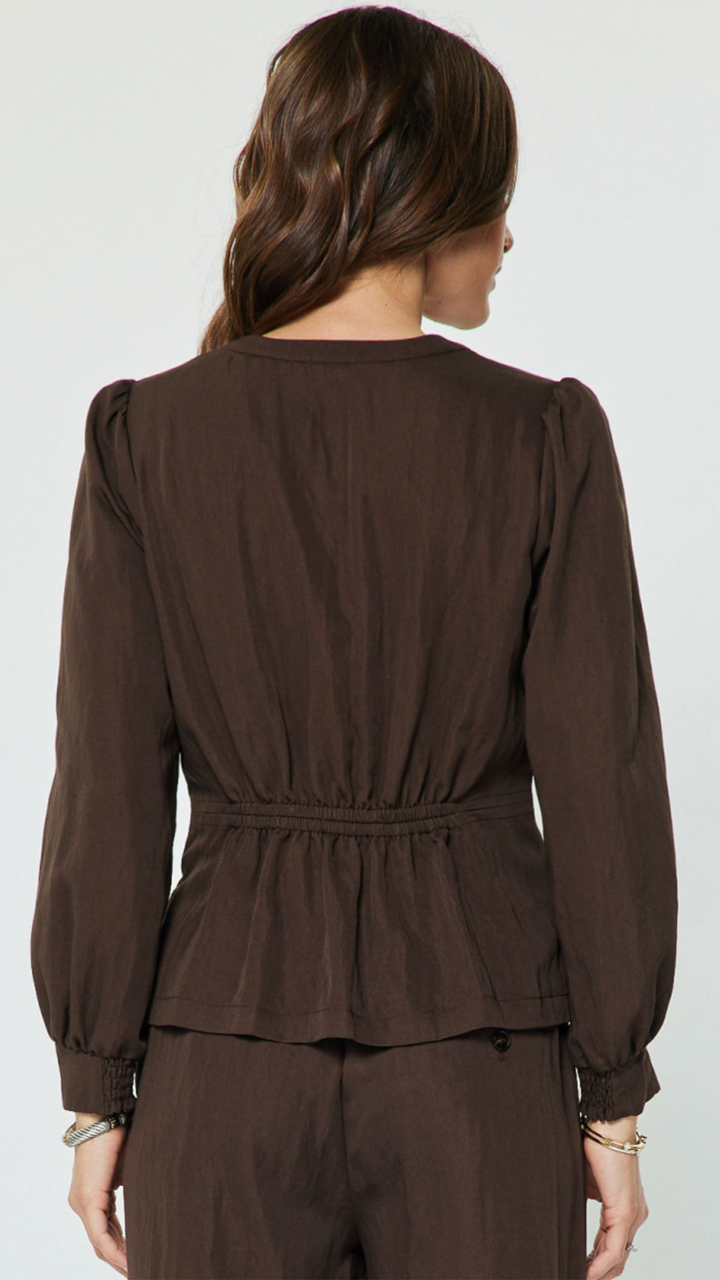 Cocoa Pintuck Long Sleeve Top