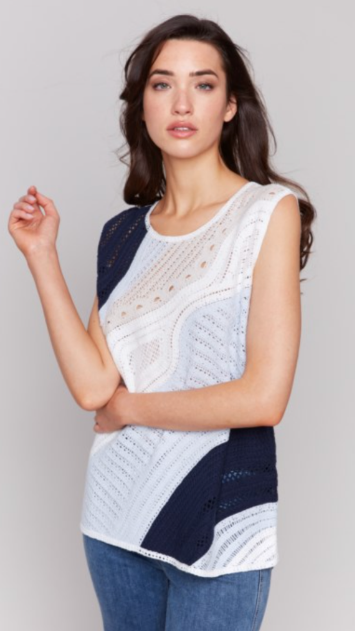 Sleeveless Colorblock Crochet Top