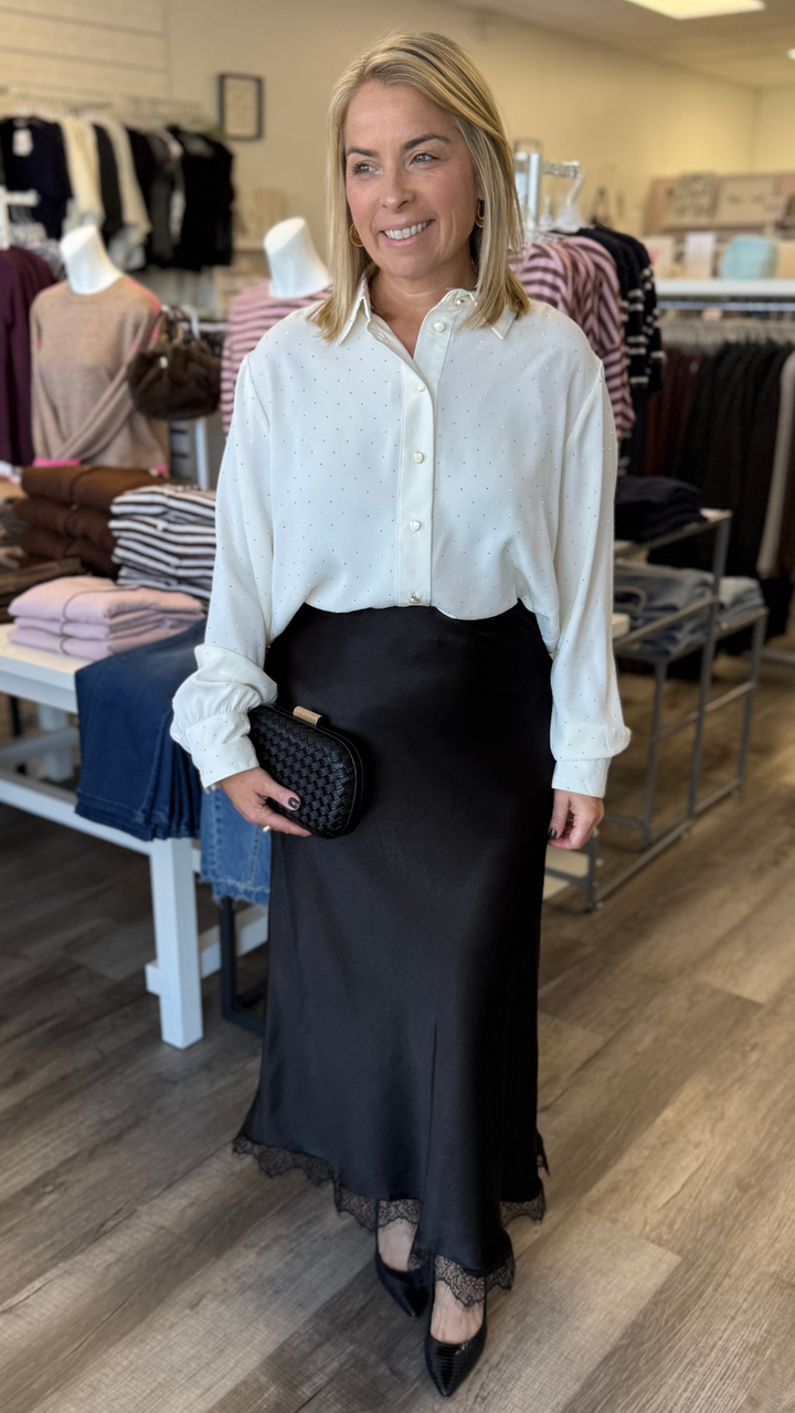 Black Silk Skirt With Lace Trim